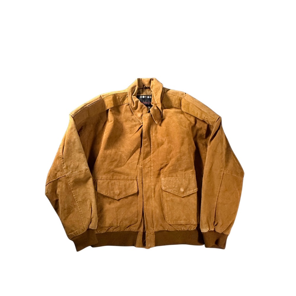 Middlebrook Park Mens Tan Suede Leather Bomber Jacket Vintage Aviator Large
